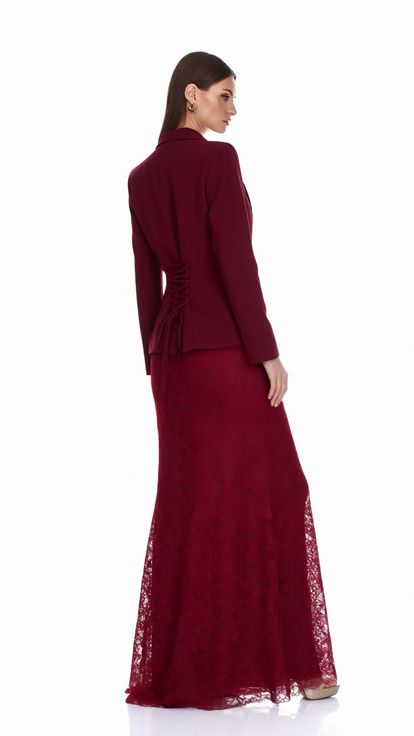 Bordo Güpür Etekli Blazer Abiye  Takım